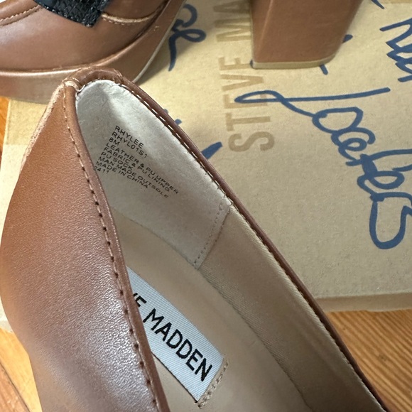 Steve Madden Platforms Oxford Chain Loafers Rhylee Cognac Cream Leather - Picture 4 of 4